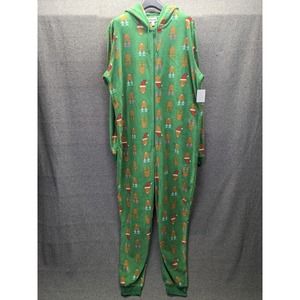 Abound Fleece Hooded Zip-Up One-Piece Women's Pajama Reindeer Holiday Print Soft